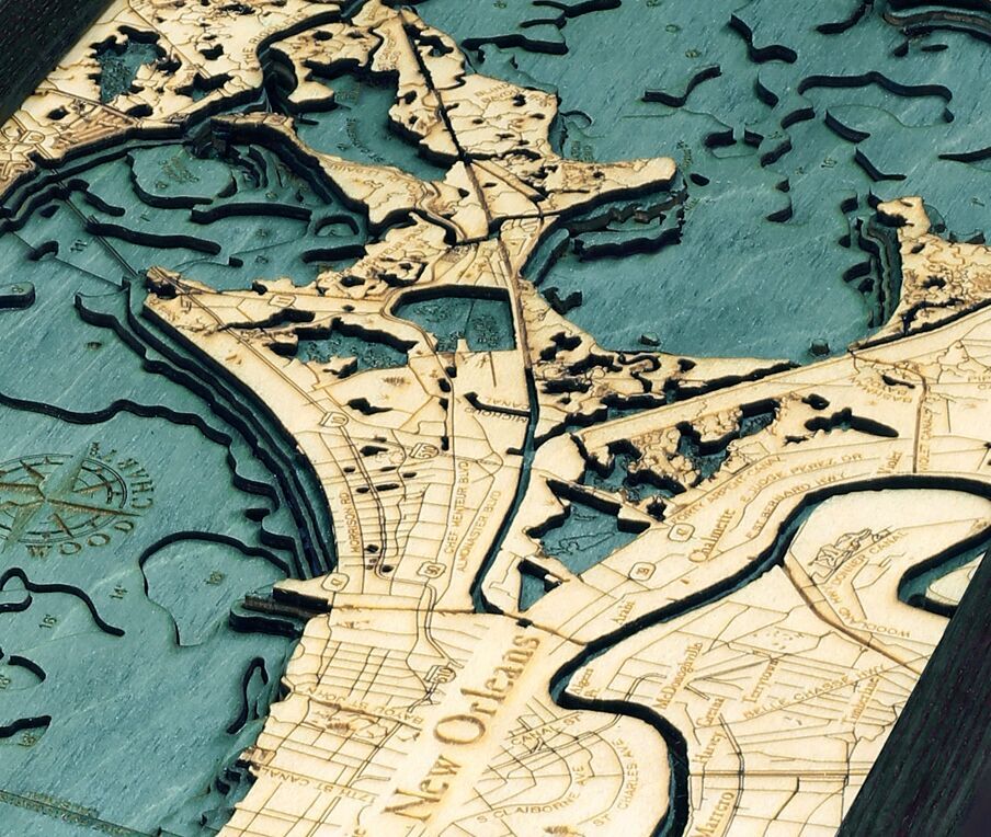 Bathymetric Map New Orleans, Louisiana - Scrimshaw Gallery
