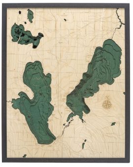 Bathymetric Map Burt & Mullet Lakes, Michigan