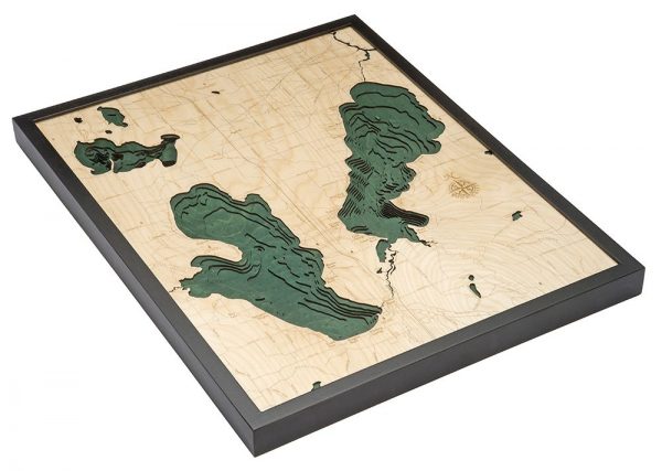 Bathymetric Map Burt & Mullet Lakes, Michigan