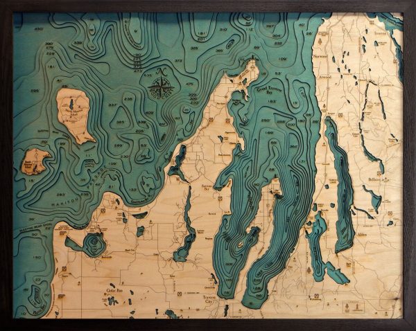 Bathymetric Map Grand Traverse & Leelanau Peninsula, Michigan