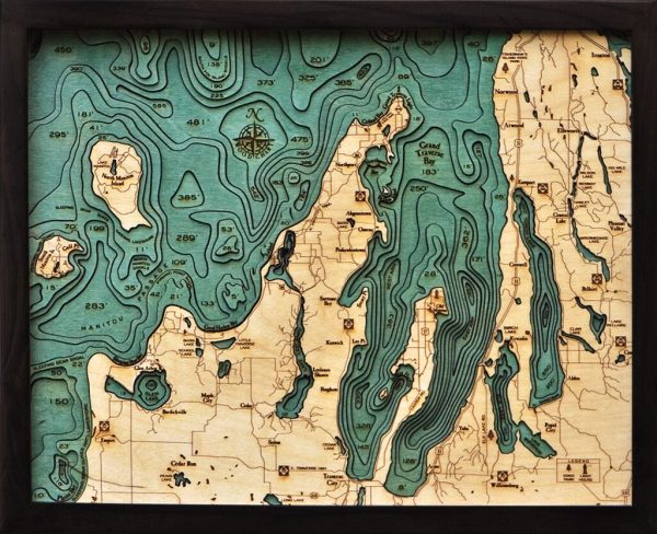 Bathymetric Map Grand Traverse & Leelanau Peninsula, Michigan