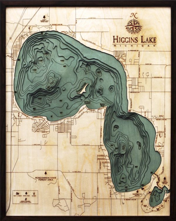Bathymetric Map Higgins Lake, Michigan