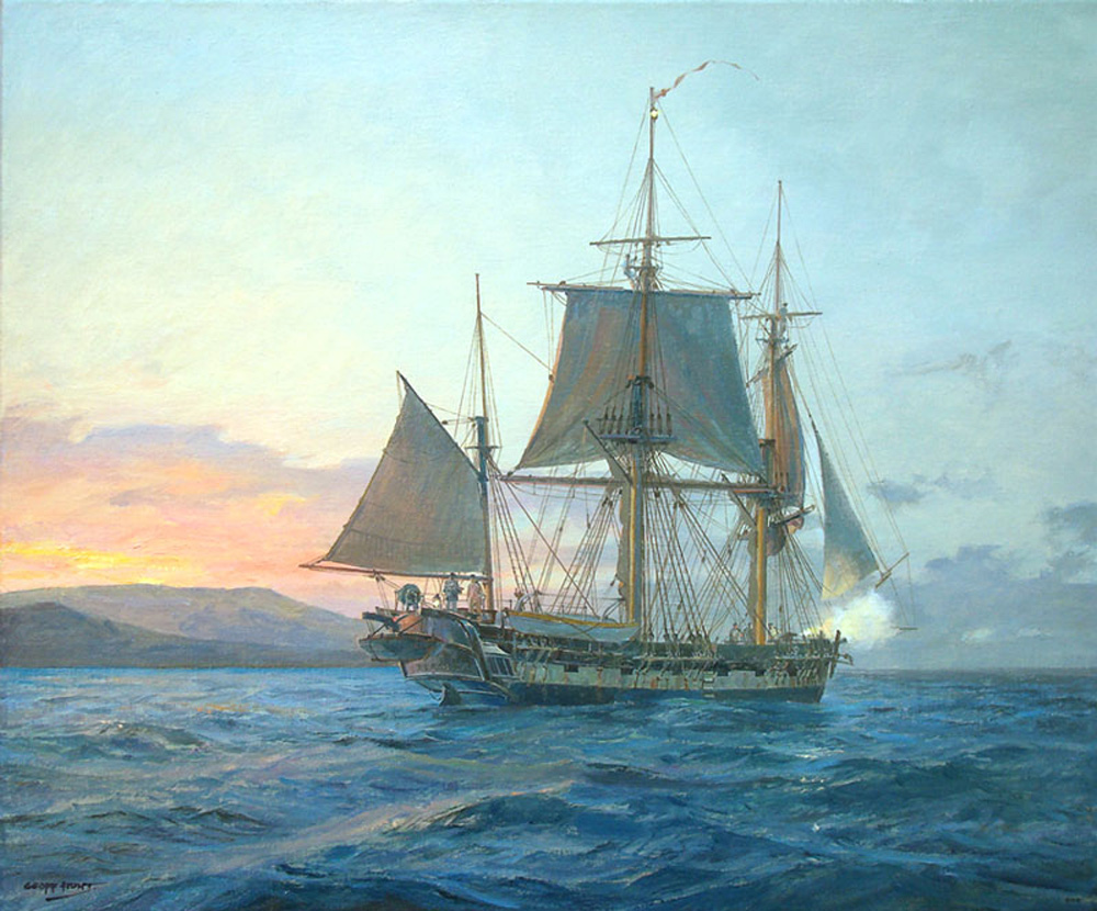 Geoff Hunt - H.M.S. Beagle off the Galapagos