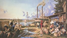 Gary Lucy Limited Edition Print - Miller's Landing - Westward Travelers at Miller's Landing, 1843