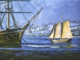 Geoff Hunt Print - Geoff Hunt - Shipbuilding Along The Kennebec River