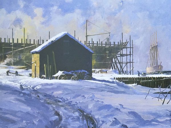 Geoff Hunt Print - Geoff Hunt - Shipbuilding Along The Kennebec River