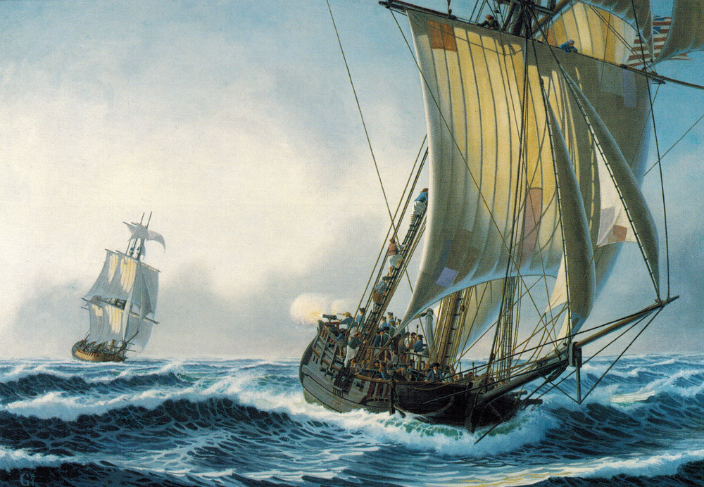 William Gilkerson Limited Edition Print - Sloop Providence Being Pursued By H.M.S. Soleby