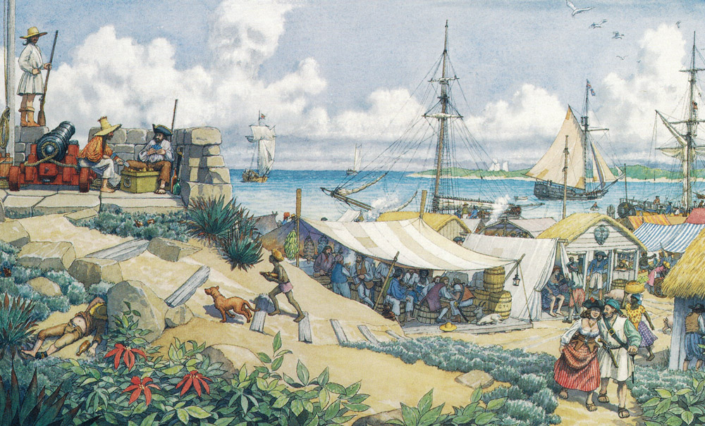 William Gilkerson Limited Edition Print - Nassau Town, Bahamas, the Pirates' Nest in 1717