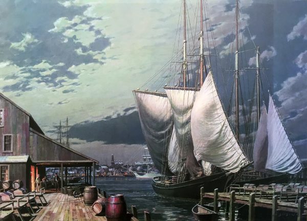 John Stobart - Gloucester: Drying Sails Under a Full Moon c. 1910