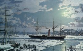 John Stobart - Boston: R.M.S. "Britannia" Departing the Icebound Harbour