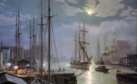 John Stobart - Chicago: "Naiad" Towing in Past the Rush Street Bridge