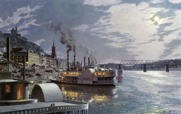 John Stobart - Cincinnati: The Public Landing by Moonlight c. 1875