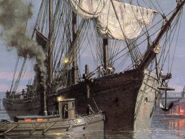 John Stobart - Cleveland: Moonlight Arrival in the Cuyahoga River c. 1876