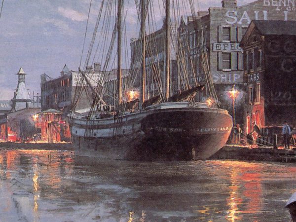 John Stobart - Cleveland: Moonlight Arrival in the Cuyahoga River c. 1876