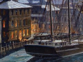 John Stobart - Cleveland: West River Street by Gaslight In 1873