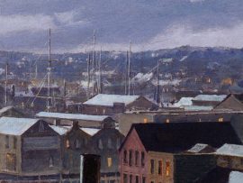 John Stobart - Cleveland: West River Street by Gaslight In 1873