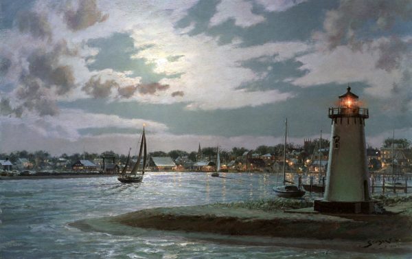 John Stobart - Edgartown Harbor Under a Full Moon