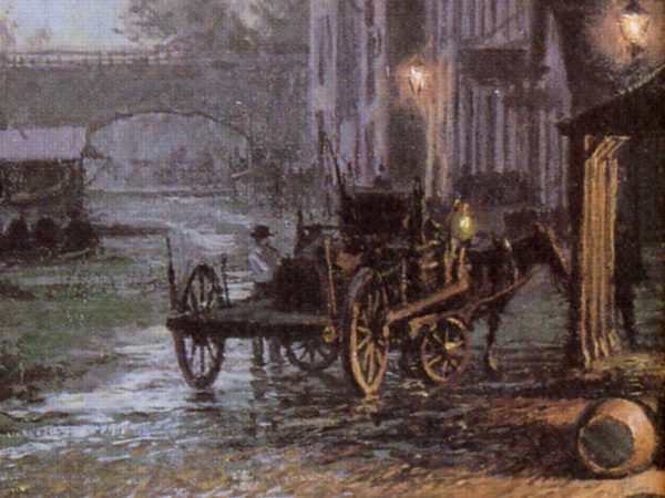 John Stobart - Georgetown: Water Street by Moonlight in 1845