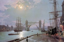 John Stobart - London: Moonlight over the Lower Pool in 1897