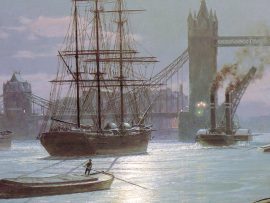 John Stobart - London: Moonlight over the Lower Pool in 1897