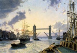 John Stobart - London: Sunset Over the Thames in 1895