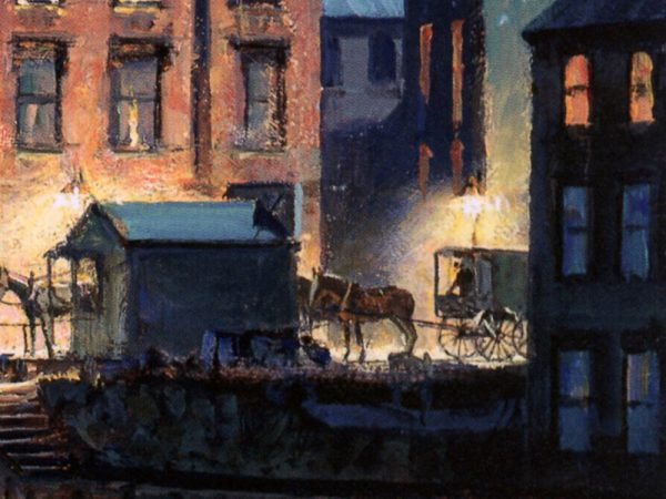 John Stobart - Milwaukee: Huron Street by Moonlight in 1890