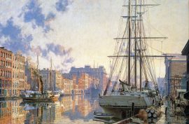 John Stobart - Milwaukee: The Inner Harbor at Sunset in 1880