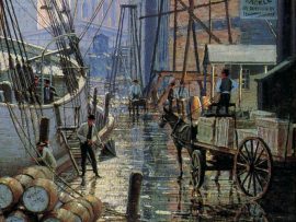 John Stobart - Milwaukee: The Inner Harbor at Sunset in 1880