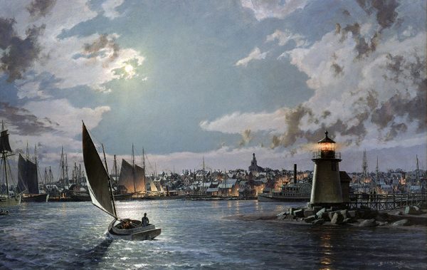 John Stobart - Nantucket: The Island Port by Moonlight at the Turn of the Century