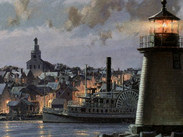 John Stobart - Nantucket: The Island Port by Moonlight at the Turn of the Century