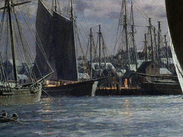 John Stobart - Nantucket: The Island Port by Moonlight at the Turn of the Century