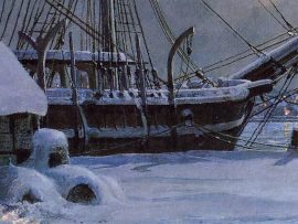 John Stobart - New Bedford: Snowfall On Central Wharf