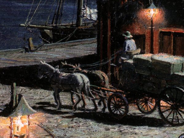 John Stobart - New York: The Black Ball Packets Seen Beyond the Fulton Fish Market in 1865