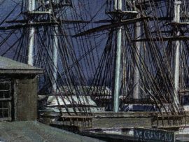 John Stobart - New York: The Black Ball Packets Seen Beyond the Fulton Fish Market in 1865