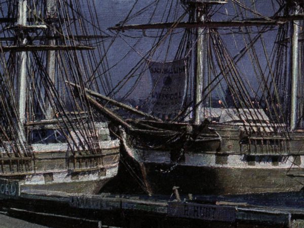 John Stobart - New York: The Black Ball Packets Seen Beyond the Fulton Fish Market in 1865