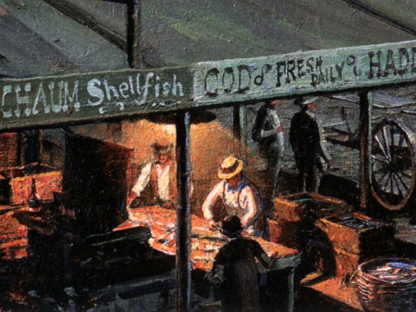 John Stobart - New York: The Black Ball Packets Seen Beyond the Fulton Fish Market in 1865