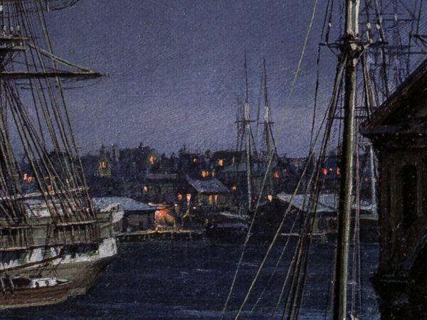 John Stobart - New York: The Black Ball Packets Seen Beyond the Fulton Fish Market in 1865