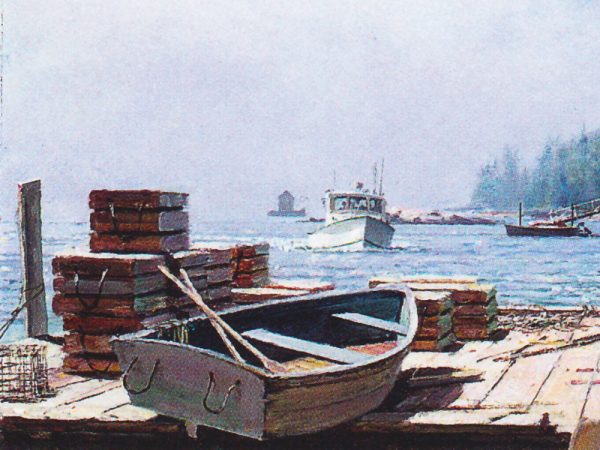 John Stobart - Owl's Head: As Morning Fog Clears on Maine's Serene Coastline