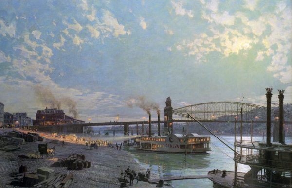 John Stobart - Pittsburgh: Moonlight Over the Monongahela in 1885