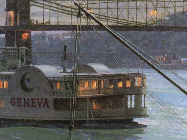 John Stobart - Pittsburgh: Moonlight Over the Monongahela in 1885