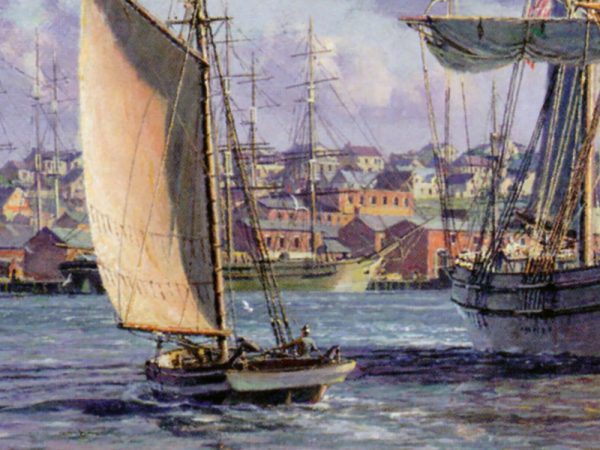 John Stobart - Portland: The Bark "Halcyon" Towing Out Past the Customs House in 1876