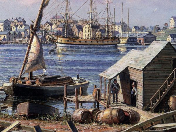 John Stobart - Portsmouth: Preparing To Launch John Paul Jones' Sloop of "War Ranger", May 1777