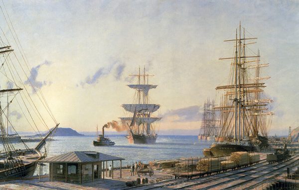 John Stobart - San Pedro: The Bark "Vidette" Towing Into Port at Sunrise