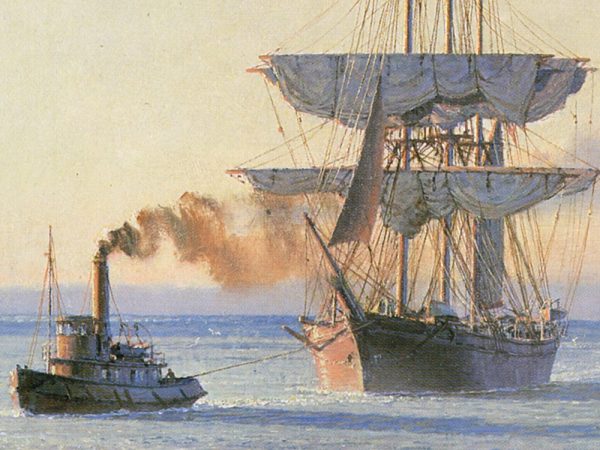 John Stobart - San Pedro: The Bark "Vidette" Towing Into Port at Sunrise