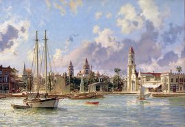 John Stobart - St. Augustine: A View of the Plaza and the Ponce de Leon Hotel