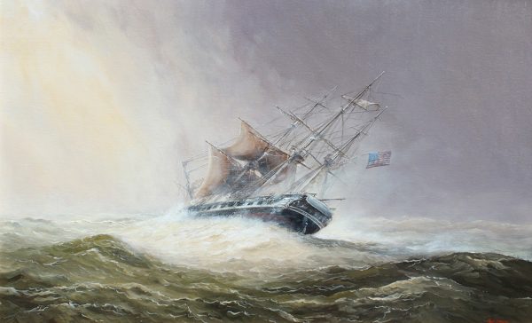 Paul Deacon Original Oil Painting - USS Constitution in Stormy Weather