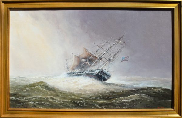 Paul Deacon Original Oil Painting - USS Constitution in Stormy Weather