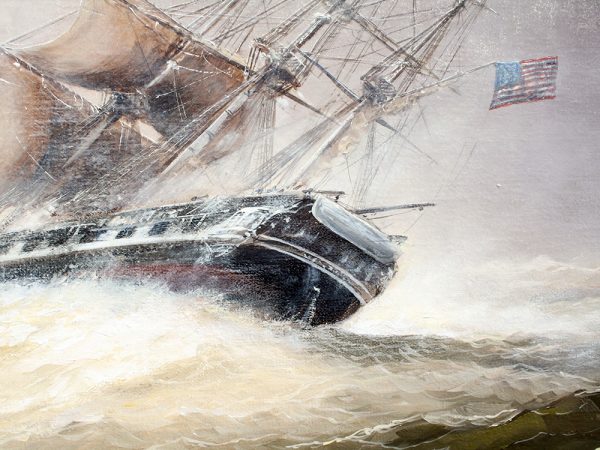 Paul Deacon Original Oil Painting - USS Constitution in Stormy Weather