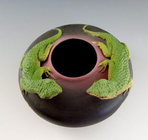 Nancy Adams Pottery - Two Lounging Lizards Bowl - Scrimshaw Gallery