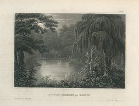 Antique Engraving - Auburn Cemetery in Boston (1852)